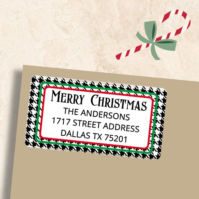 Cute Merry Christmas Houndstooth Address Label Adressaufkleber (Von Creator hochgeladen)