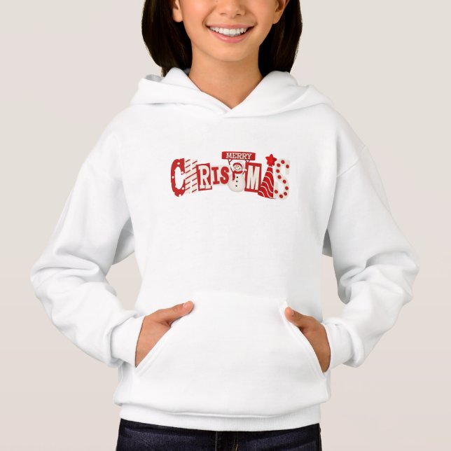 Cute Merry Christmas Snowman Kids Hoodie (Vorderseite)