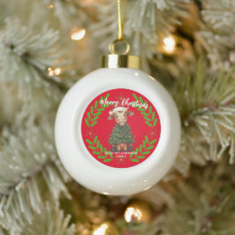Cute merry Cow Christmas tree calf ox Xmas pattern Keramik Kugel-Ornament