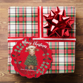 Cute merry Cow Christmas tree calf ox Xmas pattern Ornament Karte