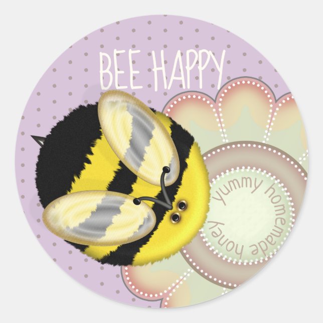 Cute Miel Bee Confiture Maison Étiquette (Devant)