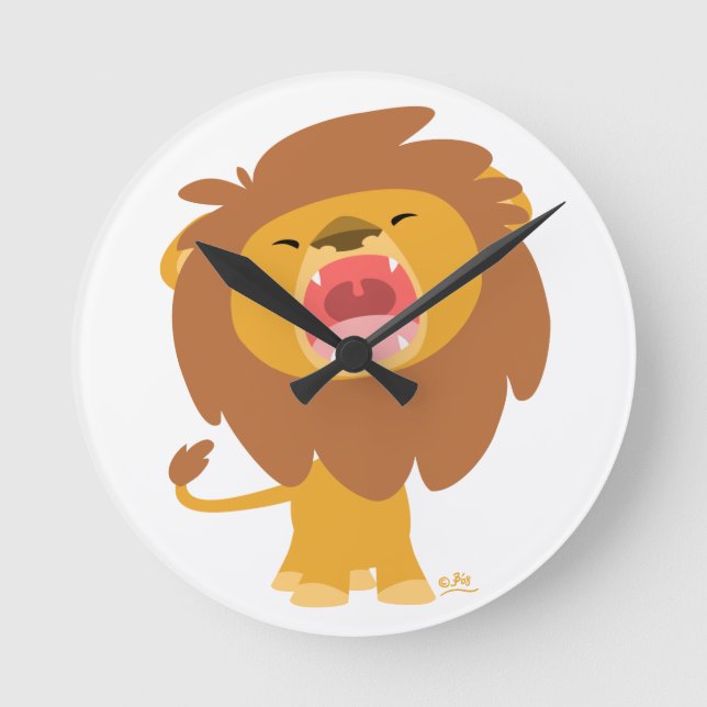 Cute Mighty  Roaring Lion Cartoon Wall Clock Runde Wanduhr (Vorderseite)