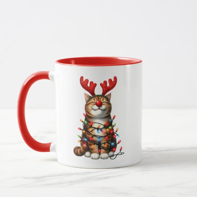 Cute Mignonne Personnalisée Chat Drôle Mug de Noël (Gauche)