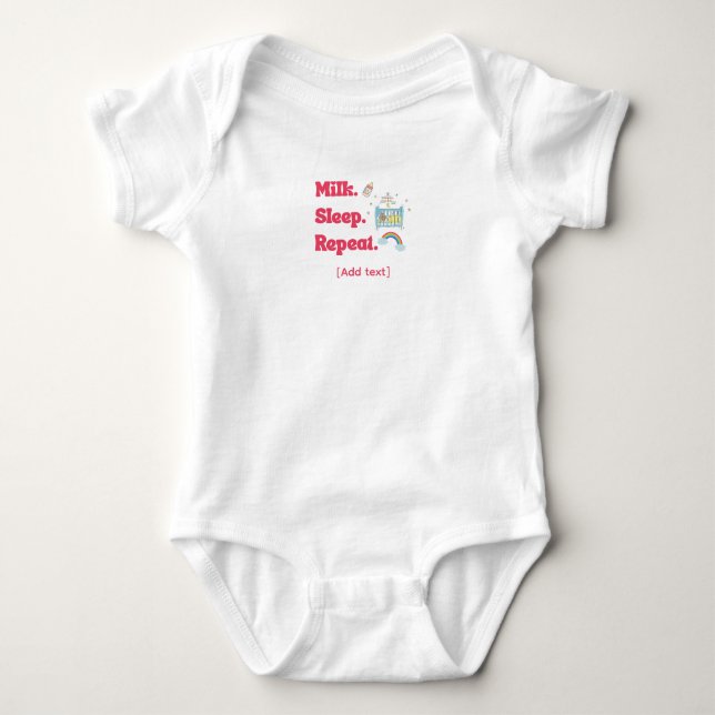 Cute "Milk. Sleep. Repeat." Baby Crib & Rainbow Strampler (Vorderseite)