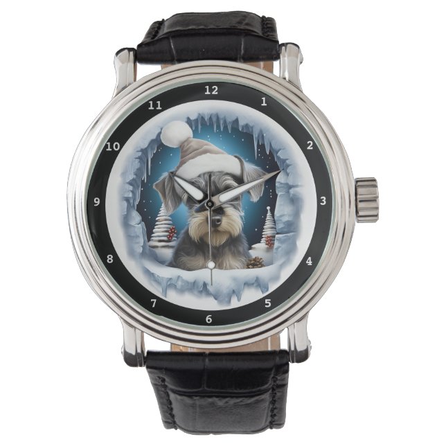 Cute Miniature Schnauzer Dog Winter Holiday Image Armbanduhr (Vorderseite)