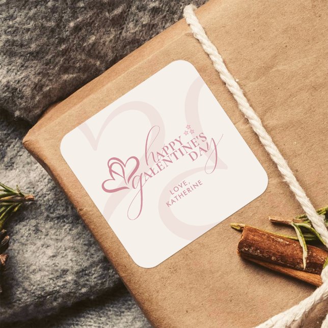 Cute Minimal Modern Pink Cream Script Galentine's  Quadratischer Aufkleber (Von Creator hochgeladen)