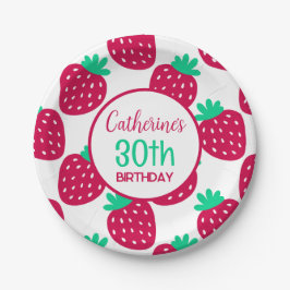 Cute Minimal Strawberry Pattern in Red and Green Pappteller