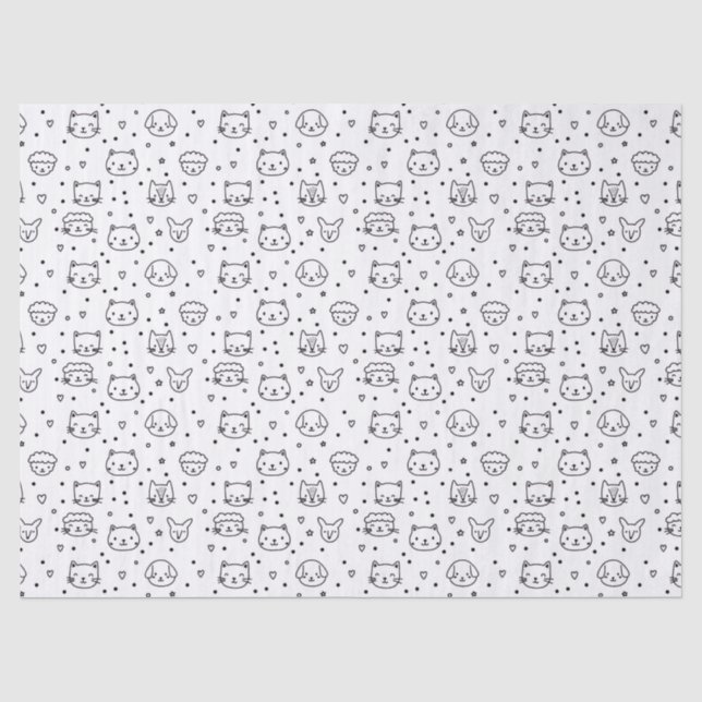Cute Minimalist Animal Faces Doodle Seidenpapier (Vorderseite)