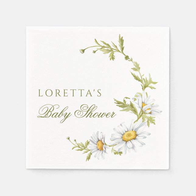 Cute Minimalist Daisies Floral Baby Shower  Serviette (Vorderseite)