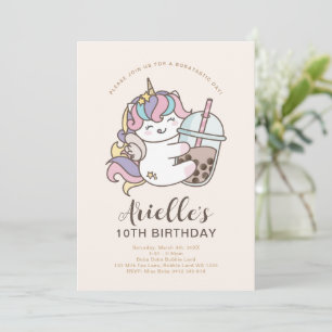 Cute Minimalist Einhorn Boba Bubble Milk Tee Einladung