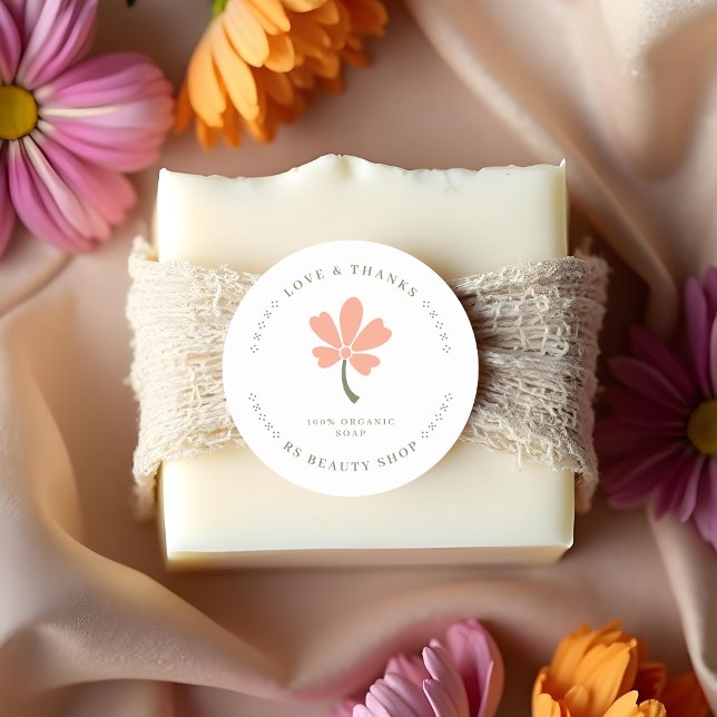 Cute Minimalist Pink Rustic Flower for Artisans Runder Aufkleber (Cute Minimalist Pink Rustic Flower Classic Round Sticker for Artisan Business or Handymakers.)