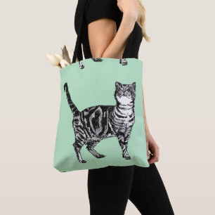 Cute Mint Green Girls Tabby Sac fourre-tout d'épic