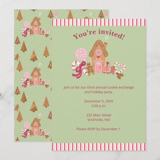 Cute Mint Pink Gingpain Sucre de canne Invitation (Devant / Derrière)