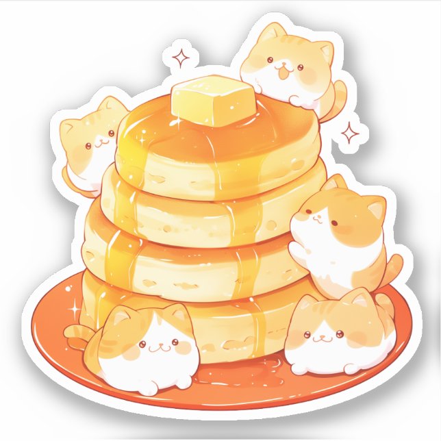 Cute Mochi Chats et Sticker japonais Fluffy Pancak (Devant)