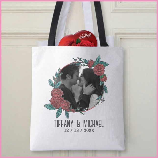 Cute Modern 1 Photo Couples Names Date Married Tasche (Von Creator hochgeladen)