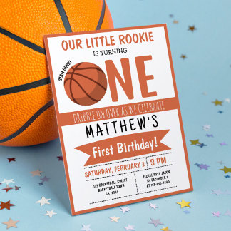 Cute Modern Basketball Ribbon Kinder 1 Geburtstag Einladung
