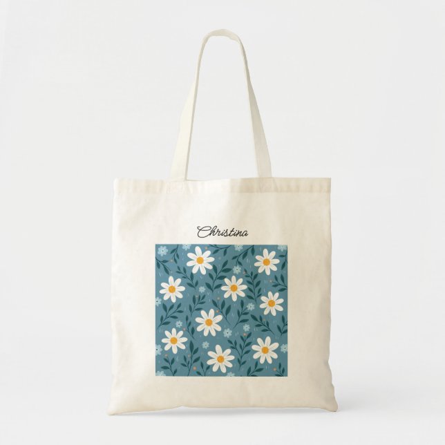 Cute Modern Feminine Personalized Floral Tote Bag (Devant)