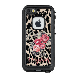 Cute Modern Flowers on Leopard Print-Personalized LifeProof FRÄ’ iPhone SE/5/5s Hülle