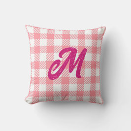 Cute Modern Girly Gingham Plaid Hot Pink Monogram Kissen