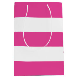 Cute Modern Girly Hot Pink White Stripes   Mittlere Geschenktüte