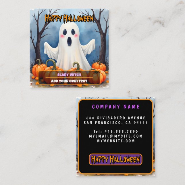 Cute Modern Halloween Spooky Collection Quadratische Visitenkarte (Vorne/Hinten)