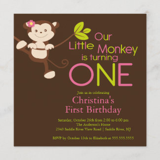 Cute Modern Monkey 1er anniversaire Invitations