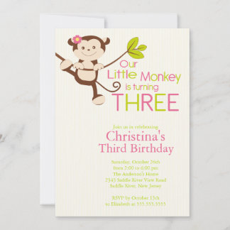 Cute Modern Monkey 3e anniversaire Invitations