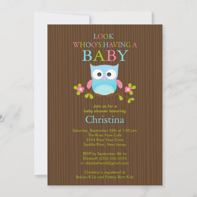 Cute Modern Owl Boys Baby Shower Invitations (Devant)
