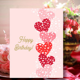 Cute Modern Red Pink Hearts Happy Birthday Postkarte