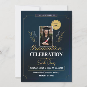 Cute Moderne Elegante Navy Blau Weiße Abschlussfei Einladung