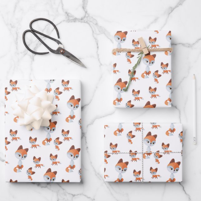 Cute Mom baby fox tiled unisex pattern Geschenkpapier Set (Vorderseite)