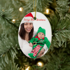Cute Mom Baby In Elf Kostüm Foto First Christmas Keramik Ornament