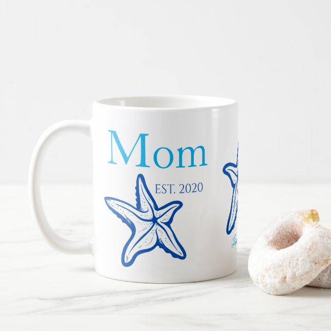 Cute Mom Blue Starfish Beachy Coffee Mug (Avec donut)