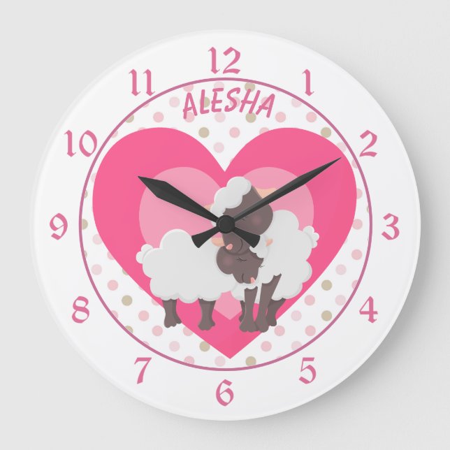 Cute Mommy Loves Me Lamb Nursery Große Wanduhr (Vorderseite)
