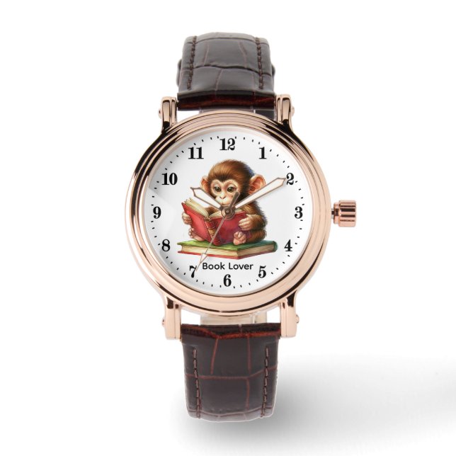 Cute monkey book lovers customizable armbanduhr (Vorderseite)