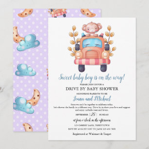 Cute Monkey Boy Baby Shower Drive Through   Einladung