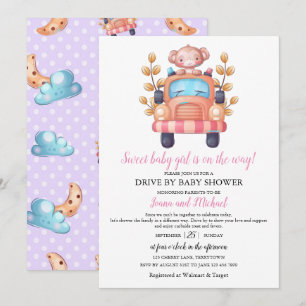 Cute Monkey Girl Baby Shower Drive Through Einladung