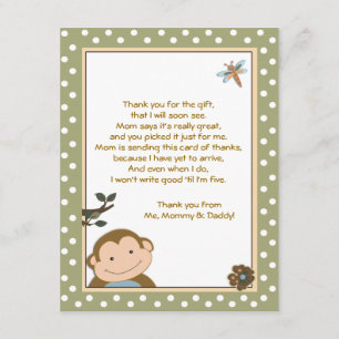Cute Monkey Green/Brown Cartes de remerciement