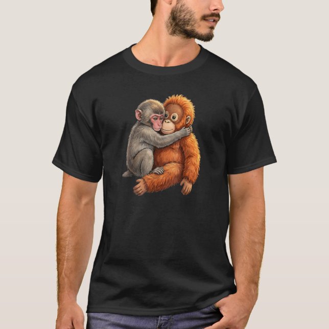 Cute Monkey Hugging Orangutan Best Friends Jungle T-Shirt (Vorderseite)