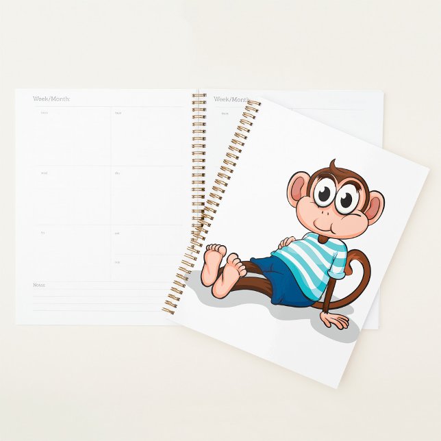 Cute Monkey in Blue Striped Shirt and Shorts Planer (Von Creator hochgeladen)
