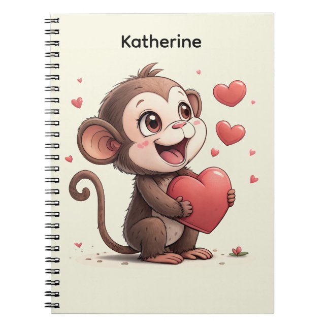 Cute Monkey Red Hearts Spiral Notebook  Notizblock (Vorderseite)