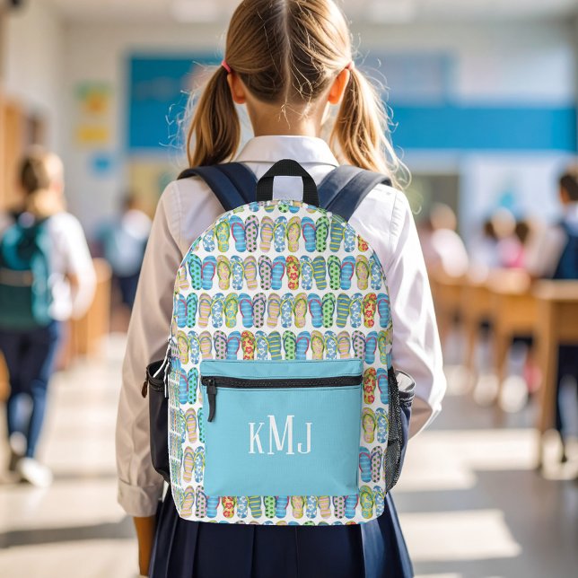 Cute Monogram Colorful Girl Flip Flops  Bedruckter Rucksack (Cute girls flip flops pattern monogram backpack)