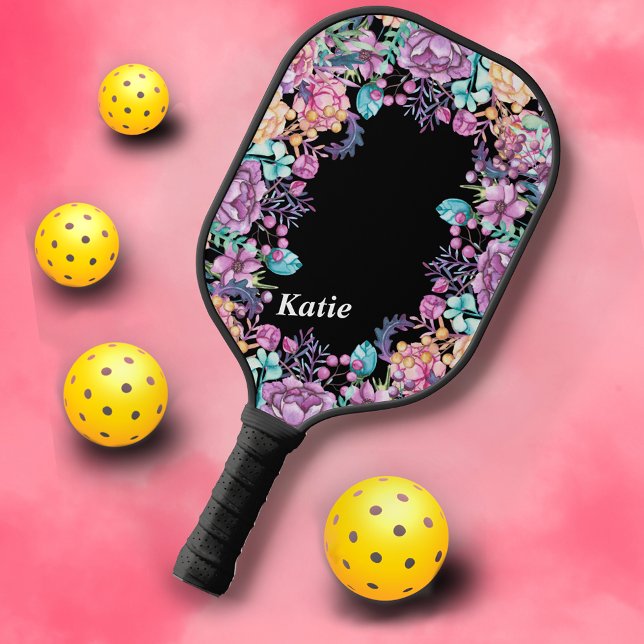 Cute Monogram Floral Flower Pattern Modern Pretty Pickleball Schläger (Von Creator hochgeladen)