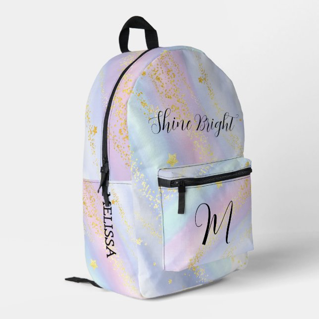 Cute Monogram Glitter Stars for Girls School  Bedruckter Rucksack (Rückseitige Ecke links)