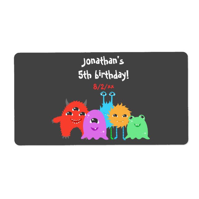 Cute Monster Anniversaire Étiquettes bouteille d'e (Devant)