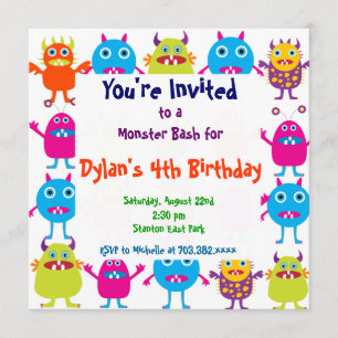 Cute Monster Anniversaire Fête Invitation Modèles