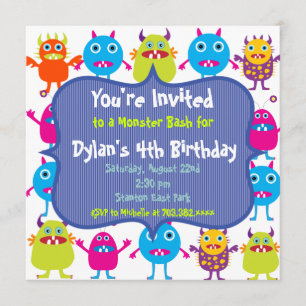 Cute Monster Anniversaire Fête Invitation Modèles