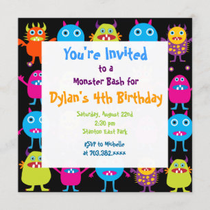 Cute Monster Anniversaire Fête Invitation Modèles