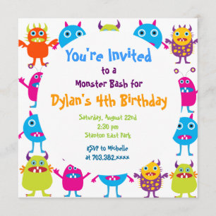 Cute Monster Anniversaire Fête Invitation Modèles