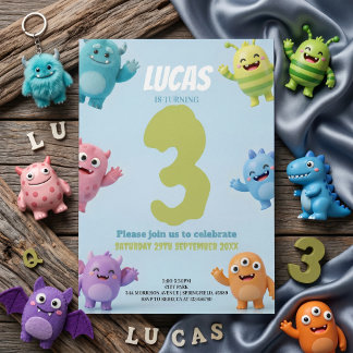 Cute Monster Birthday Party for Kids Einladung